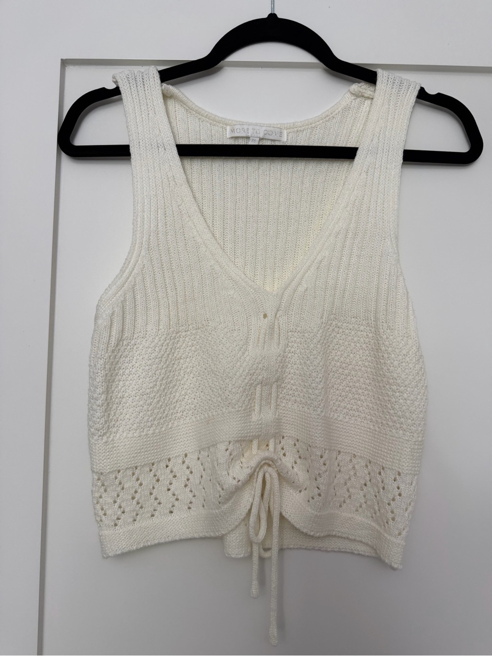 More To Love Cream Knit V-Neck Drawstring Tank Top